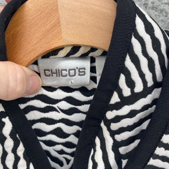 Chicos Jacket Womens 0 US Small White Abstract Striped Kimono Mandarin Collar - Picture 5 of 9